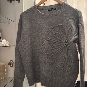 SHEIN Charcoal Sweater with Artistic Floral Accent